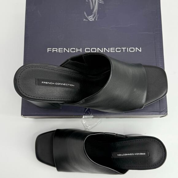 French Connection Black Chunky Platform Mules Size 10 Faux Leather 90s Sandals - Picture 2 of 9